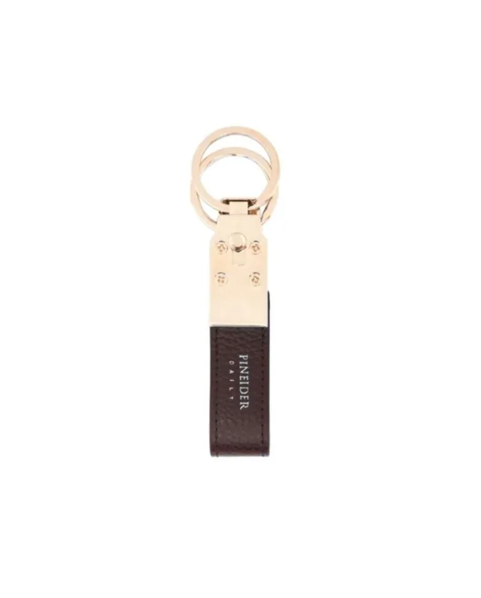 Pineider Daily Double Keyring in Tumbled Brown Leather