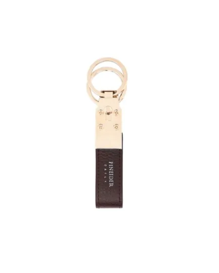 Porte-clés double Pineider Daily en cuir marron foulonné