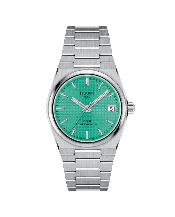 Tissot PRX Powermatic 80 Watch with Light Green Dial and 35 mm Steel Bracelet