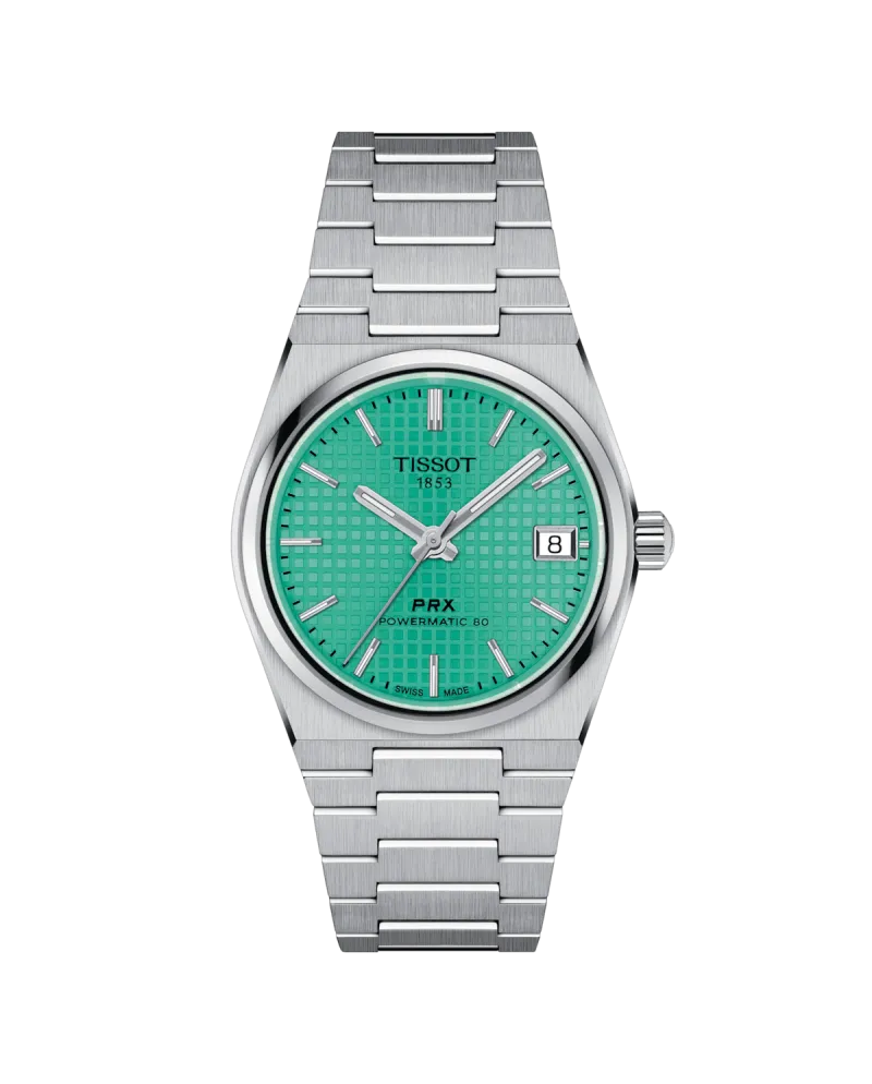 Tissot PRX Powermatic 80 Watch with Light Green Dial and 35 mm Steel Bracelet