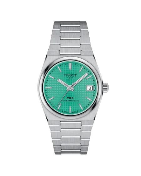 Montre Tissot PRX Powermatic 80 avec cadran vert clair et bracelet en acier de 35 mm