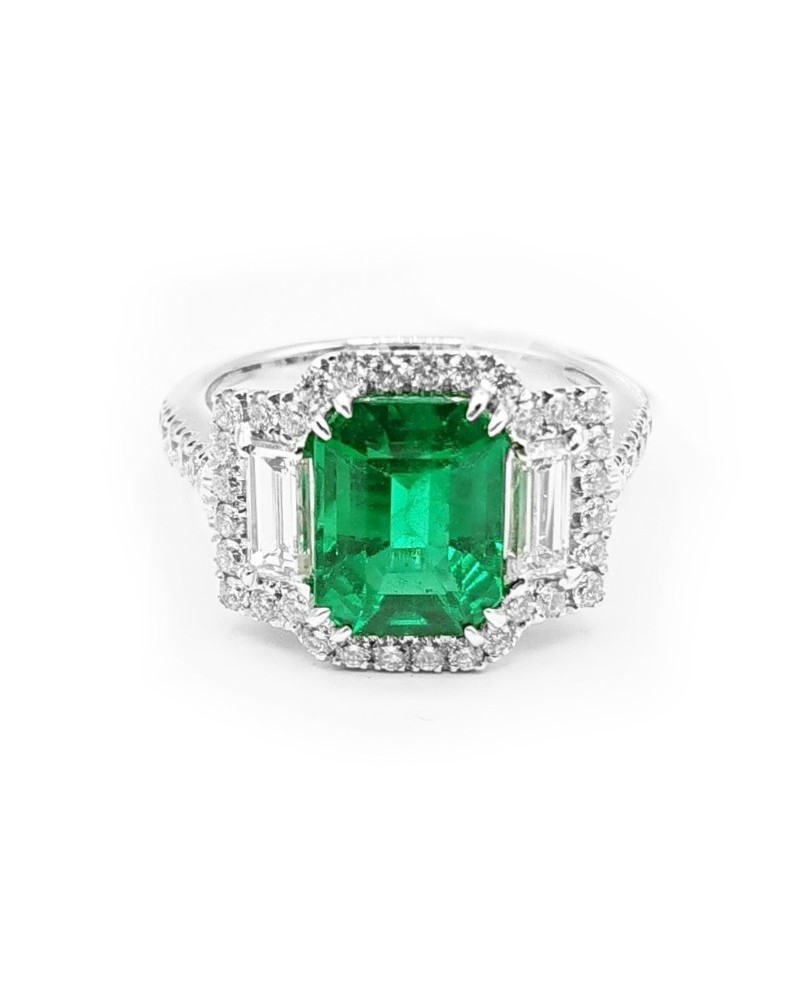 Crivelli White Gold Ring with Diamonds and Emerald