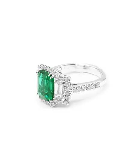 Crivelli White Gold Ring with Diamonds and Emerald