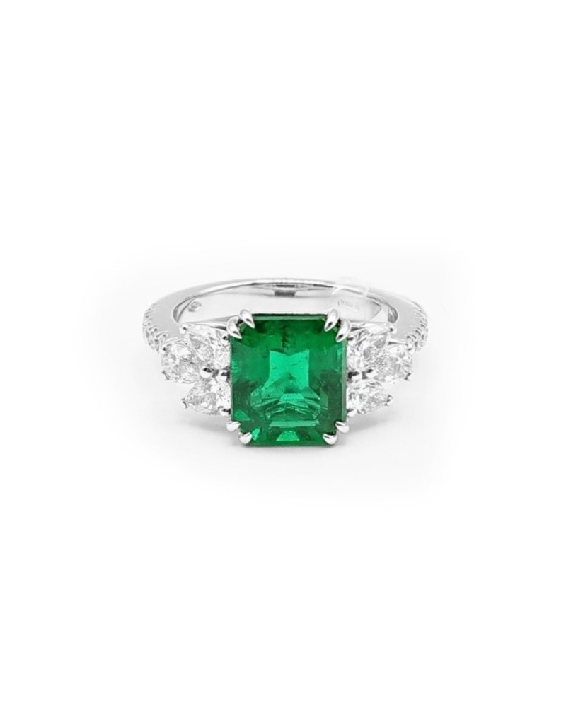 Crivelli White Gold Ring with Diamonds and Emerald