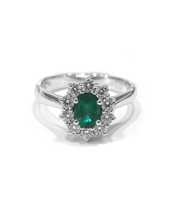 Crivelli Ring in White Gold with Diamonds and Emerald
