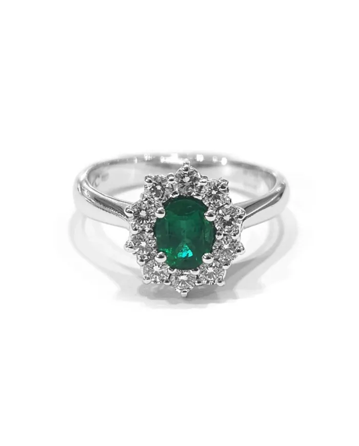 Crivelli Ring in White Gold with Diamonds and Emerald