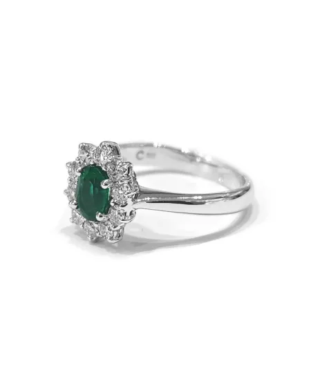Anello Crivelli in Oro Bianco con Diamanti e Smeraldo