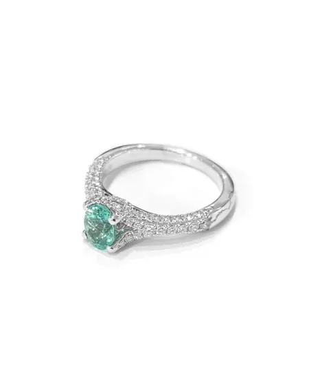 Anello Crivelli in Oro Bianco con Diamanti e Smeraldo