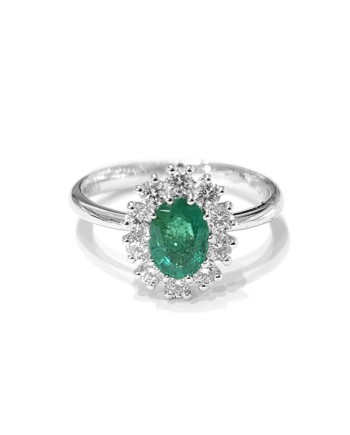 Crivelli Ring in White Gold with Diamonds and Emerald