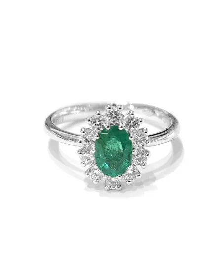 Bague Crivelli en or blanc avec diamants et émeraude