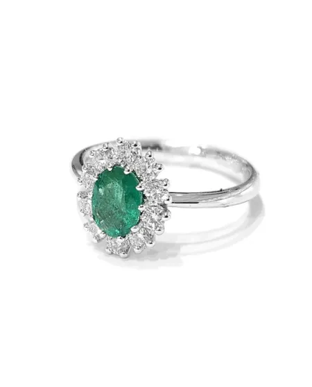 Anello Crivelli in Oro Bianco con Diamanti e Smeraldo