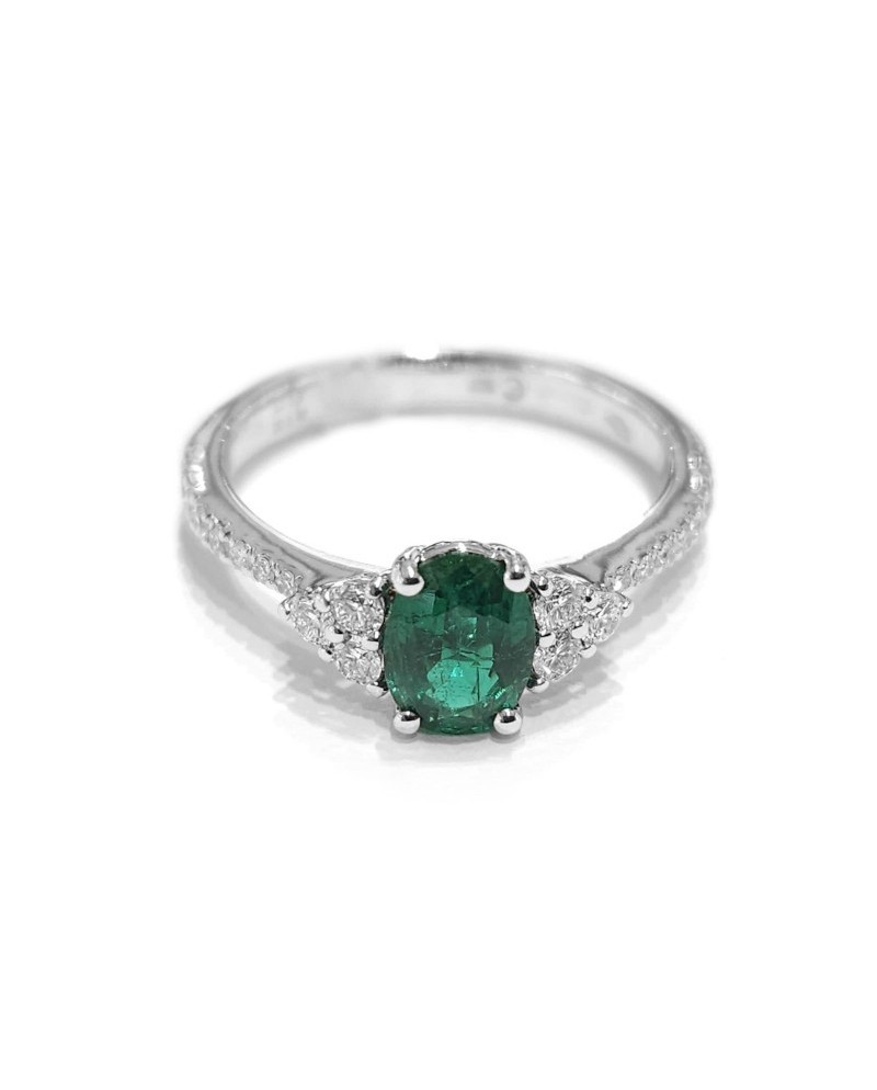 Crivelli Ring in White Gold with Diamonds and Emerald