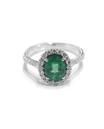 Crivelli Ring in White Gold with Diamonds and Emerald
