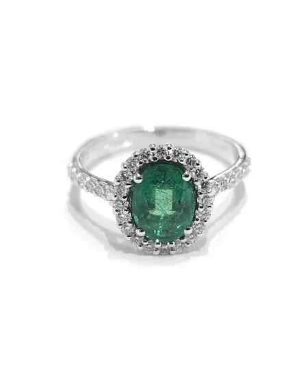 Anello Crivelli in Oro Bianco con Diamanti e Smeraldo