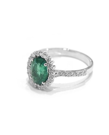 Anello Crivelli in Oro Bianco con Diamanti e Smeraldo