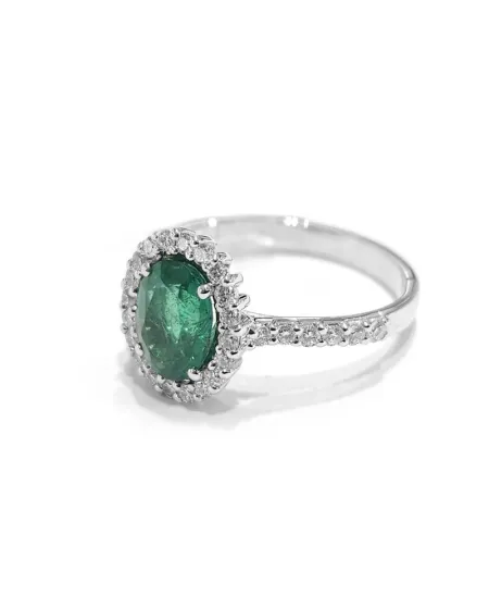 Anello Crivelli in Oro Bianco con Diamanti e Smeraldo