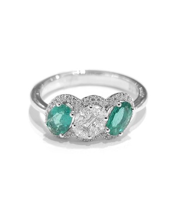 Crivelli Ring in White Gold with Diamonds and Oval Emeralds