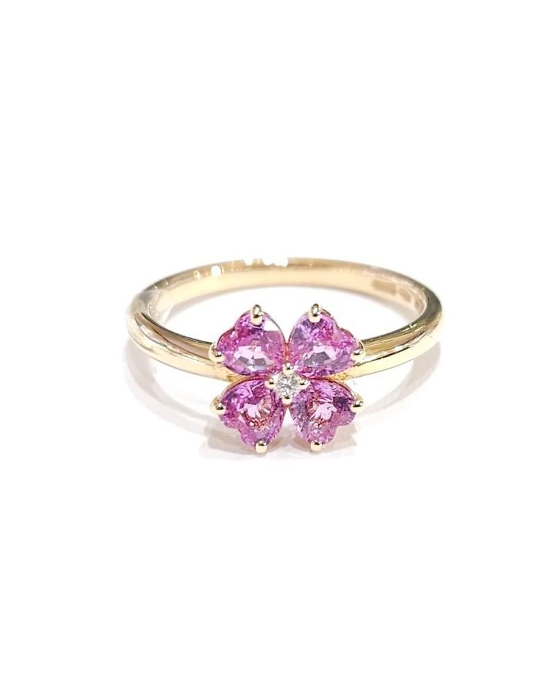 Anello Crivelli in Oro Rosa con Fiore di Zaffiri Rosa e Diamanti