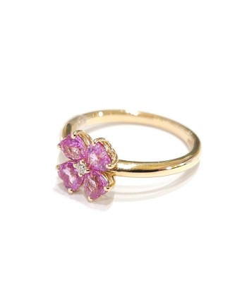 Anello Crivelli in Oro Rosa con Fiore di Zaffiri Rosa e Diamanti