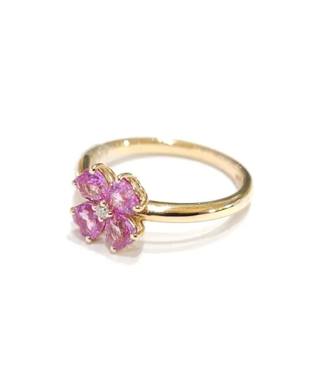 Bague Crivelli en or rose avec fleur de saphir rose et diamants