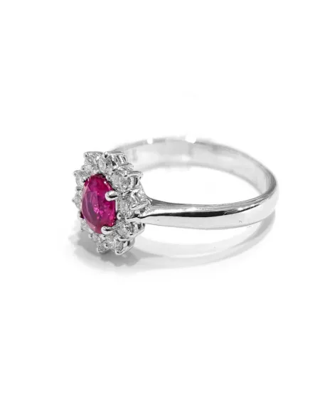 Crivelli Ring in White Gold with Diamonds and Ruby