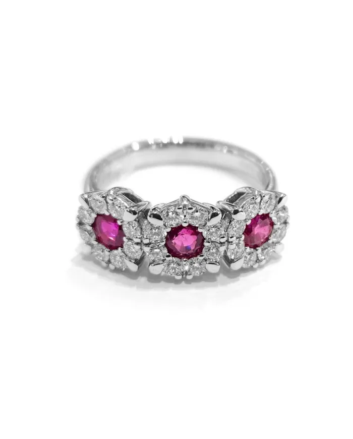 Anello Trilogy Crivelli in Oro Bianco con Rubini e Diamanti