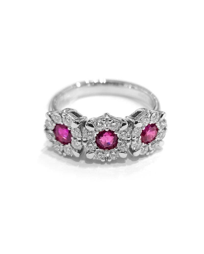 Anello Trilogy Crivelli in Oro Bianco con Rubini e Diamanti