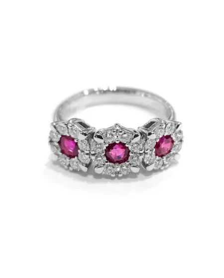 Anello Trilogy Crivelli in Oro Bianco con Rubini e Diamanti