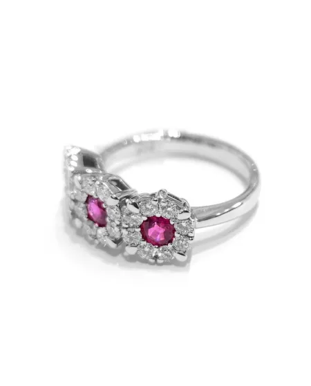 Anello Trilogy Crivelli in Oro Bianco con Rubini e Diamanti