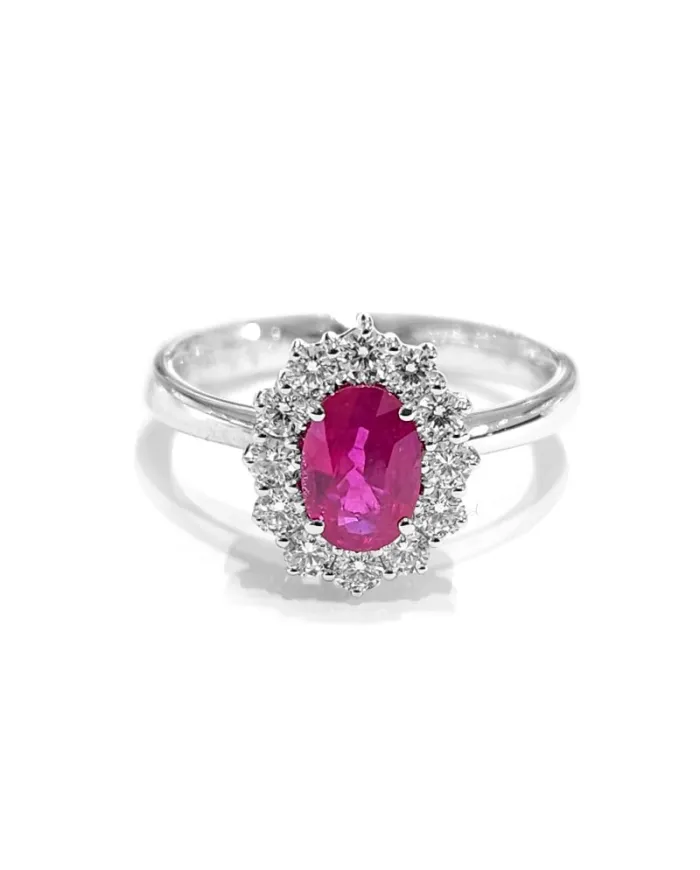 Crivelli Ring in White Gold with Diamonds and Ruby