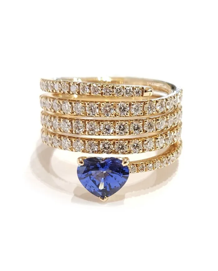 Crivelli Spiral Ring in Rose Gold with Diamonds and Heart Sapphire