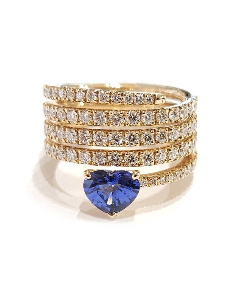 Crivelli Spiral Ring in Rose Gold with Diamonds and Heart Sapphire