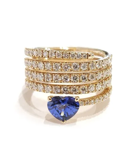 Bague spirale Crivelli en or rose avec diamants et saphir cœur