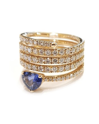 Bague spirale Crivelli en or rose avec diamants et saphir cœur