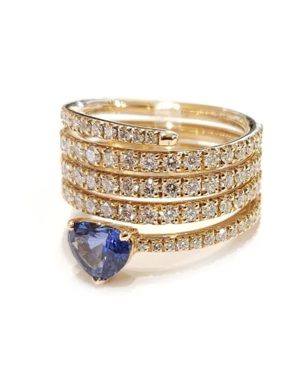 Bague spirale Crivelli en or rose avec diamants et saphir cœur