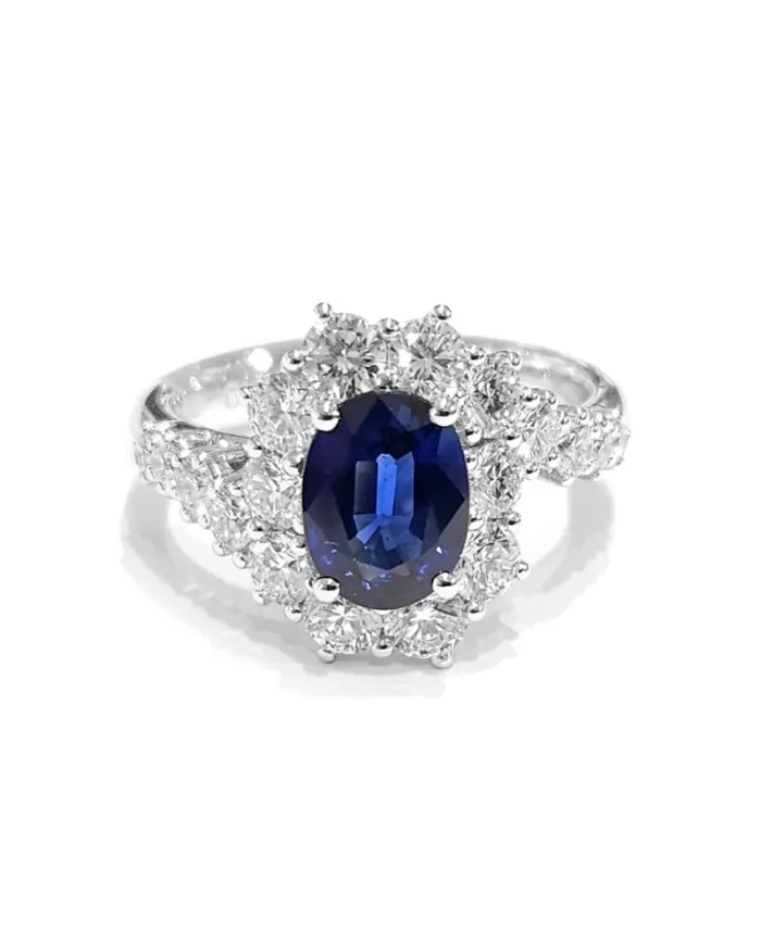 Crivelli Ring in White Gold with Diamonds and Oval Sapphire