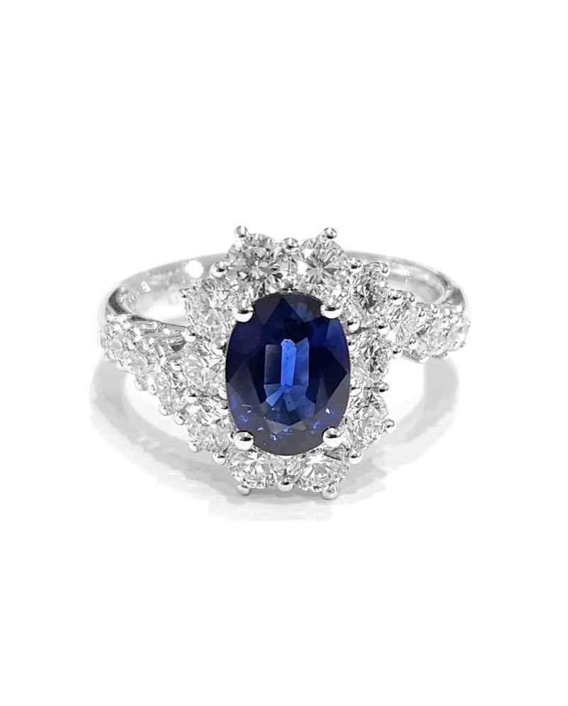Crivelli Ring in White Gold with Diamonds and Oval Sapphire