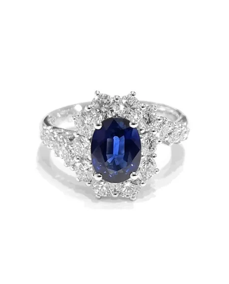 Bague Crivelli en or blanc avec diamants et saphir ovale