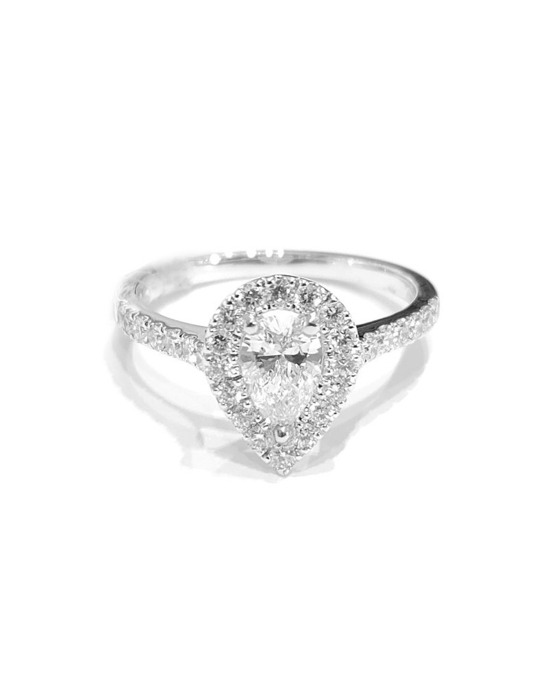 Anello Crivelli in Oro Bianco con Diamante a Goccia e Diamanti