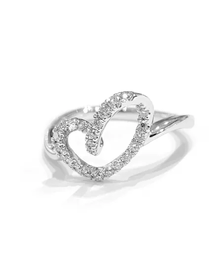 Anello Crivelli in Oro Bianco con Cuore di Diamanti Asimmetrico