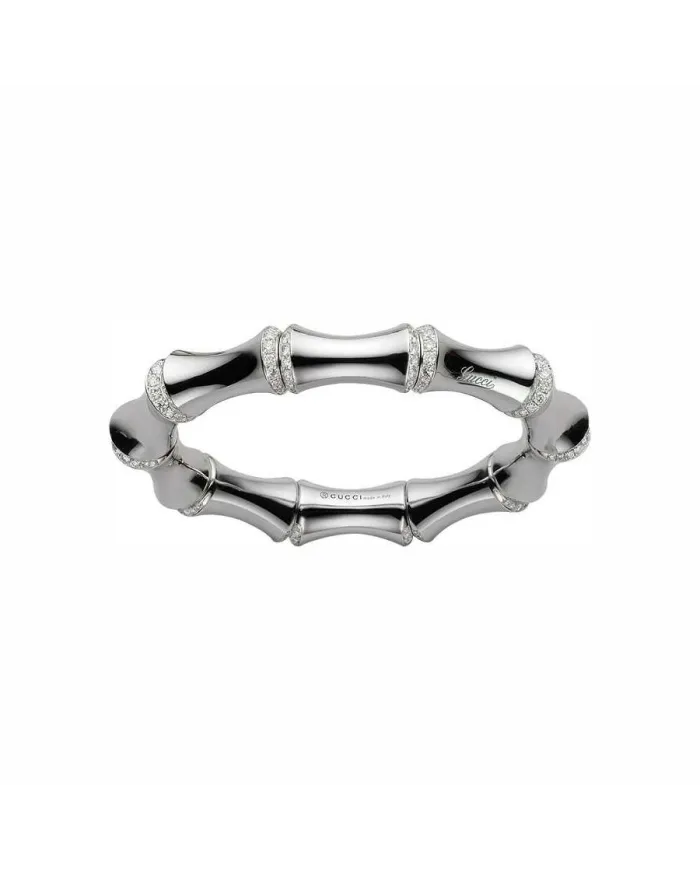 Gucci Bamboo Semi-Rigid Bracelet in White Gold and Diamonds