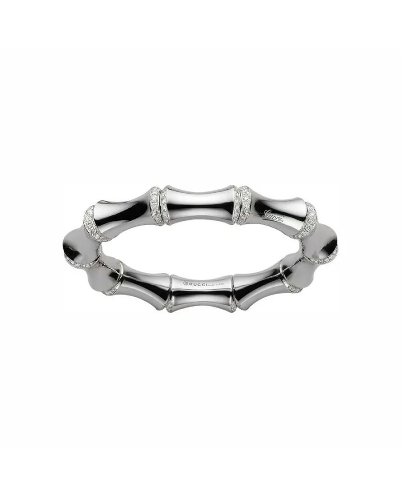 Gucci Bamboo Semi-Rigid Bracelet in White Gold and Diamonds