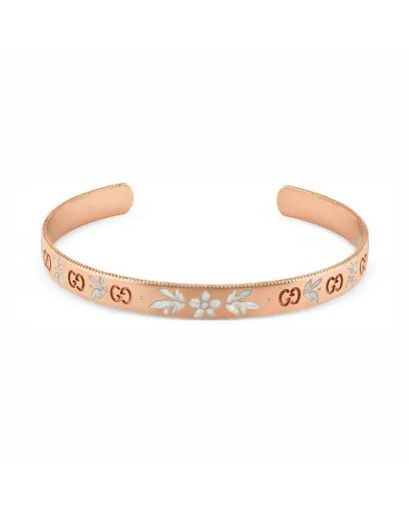 Bracelet Gucci Icon Blooms en or rose et émail blanc