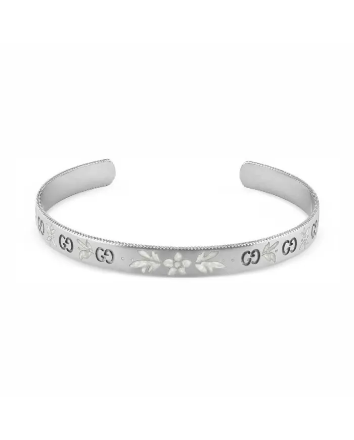 Bracelet Gucci Icon Blooms en or blanc et émail blanc