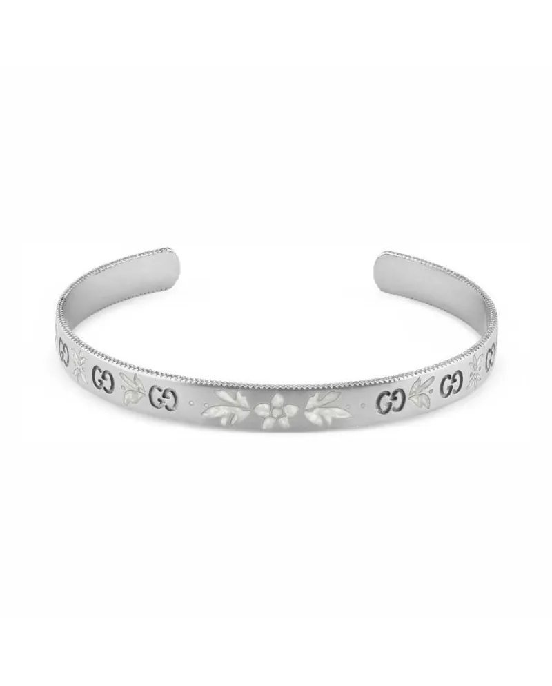 Bracciale Rigido Gucci Icon Blooms in Oro Bianco con Smalto Bianco