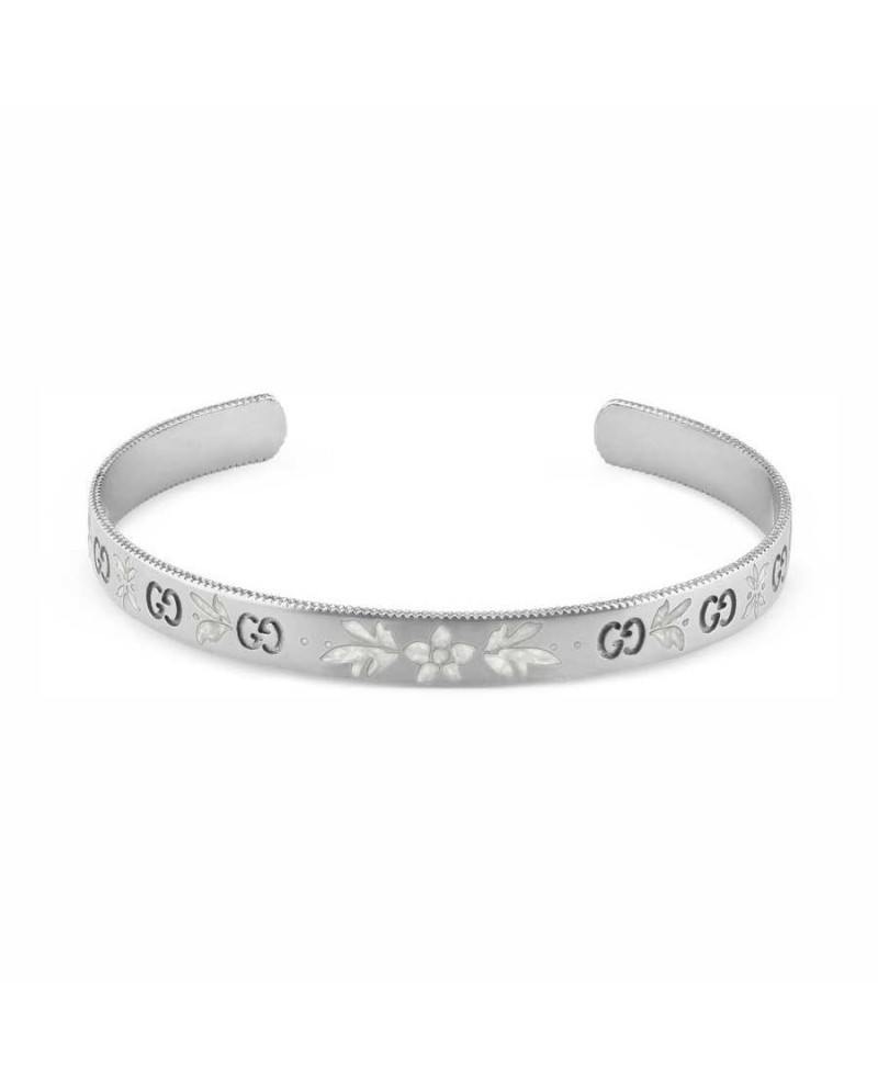 Gucci Icon Blooms Bangle in White Gold with White Enamel