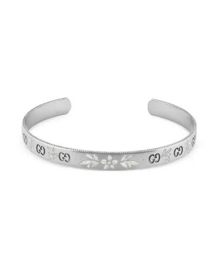 Bracciale Rigido Gucci Icon Blooms in Oro Bianco con Smalto Bianco