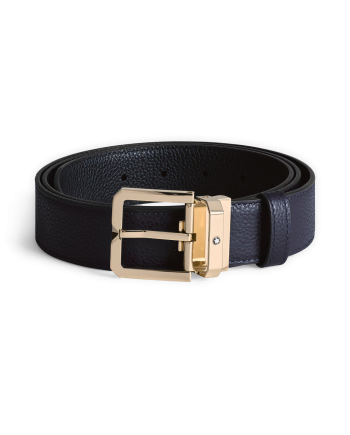 Montblanc Belt in Blue/Black Reversible Leather with Square Buckle