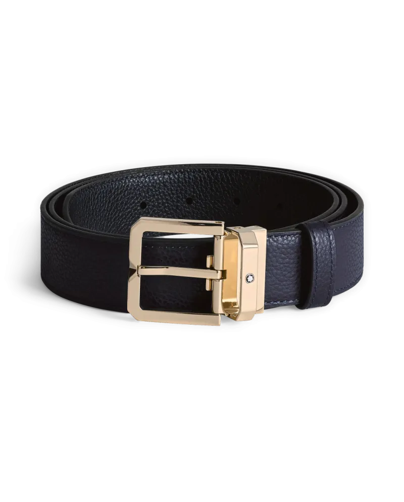 Ceinture Montblanc en cuir réversible bleu/noir avec boucle carrée