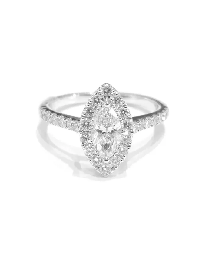 Anello Crivelli in Oro Bianco con Diamante Marquise e Diamanti